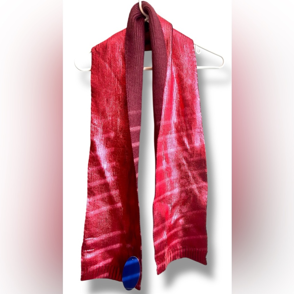 Womens Shimmery Metallic Silver Red Reversible Burgundy Winter Neck Scarf